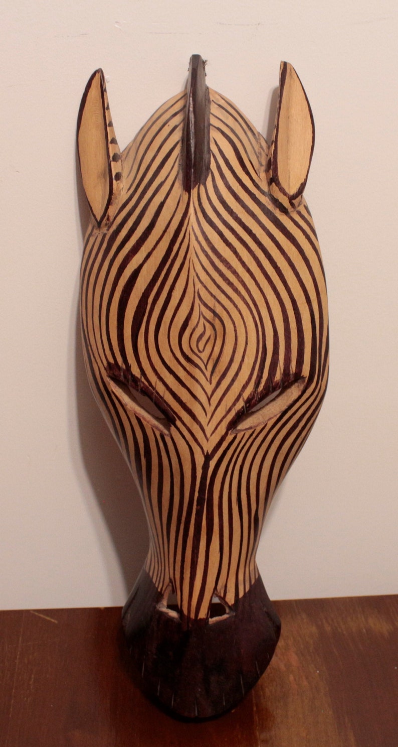 Hand Carved Wooden Zebra Mask Made in Kenya African Folk Etsy