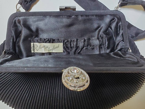 Mid Century Black Faille Handbag with Rhinestone … - image 5