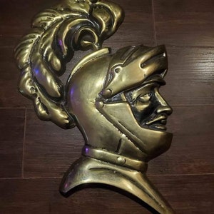 Vintage Brass Knight Head Wall Plaque - Made in Japan