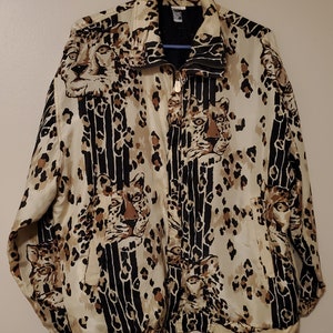 Fu Da Silk Bomber Jacket with Cheetah Print, size L