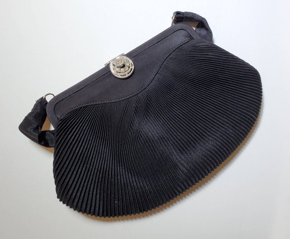 Mid Century Black Faille Handbag with Rhinestone … - image 6