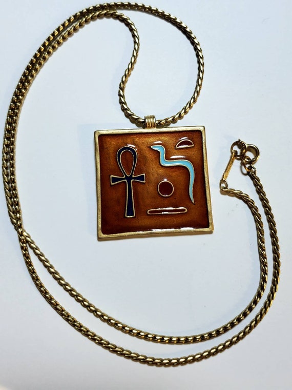 Vintage D'Orlan Egyptian themed enamelled necklace - image 4