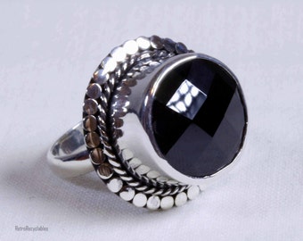 Sterling Silver Black Spinel Gemstone Ring - Handcrafted - Size 6 - Unique Handmade Jewelry