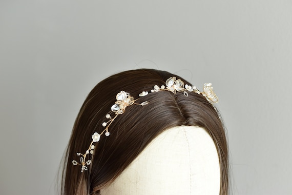 Daisy Hand Painted Flowers Bridal Hair Vine : Floral Wedding Headpiece , Wedding Jewelry Set