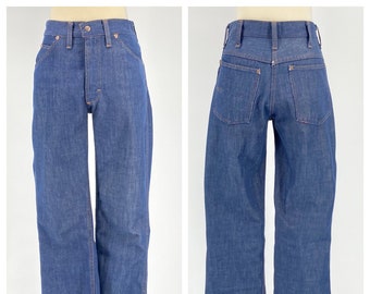 Vintage Late 60s / Early 70s Dark Denim Bootcut Jeans made by JC Penney Wide Belt Loops Poly Cotton