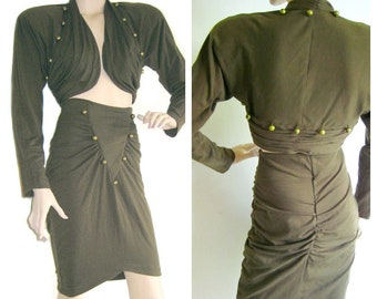 Vintage 1980's /1990's 2 piece Ruched Body Con Jacket/Blouse and Skirt by RARE designer 'Eletra Casadei' -