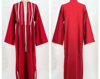 Vintage 1970s Red Kaftan - Winter Solstice Ceremony / Yule - Red Green White Ribbons Christmas / Kwanzaa Colors