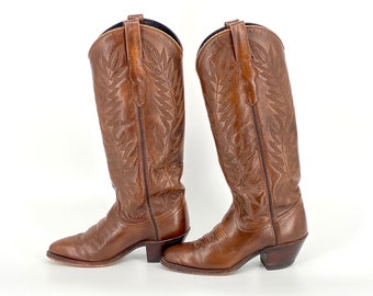 Vintage 70s / 80s 'Dan Post' Brown Leather Tall Cowboy Boots Women's Size 5