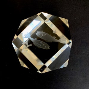 Vintage 1970s Crystal Paperweight Pisces Zodiac Sign Astrology Gift