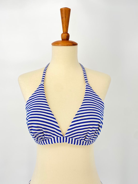 Vintage 1960s 1970s Two-Piece Blue and White Stri… - image 2