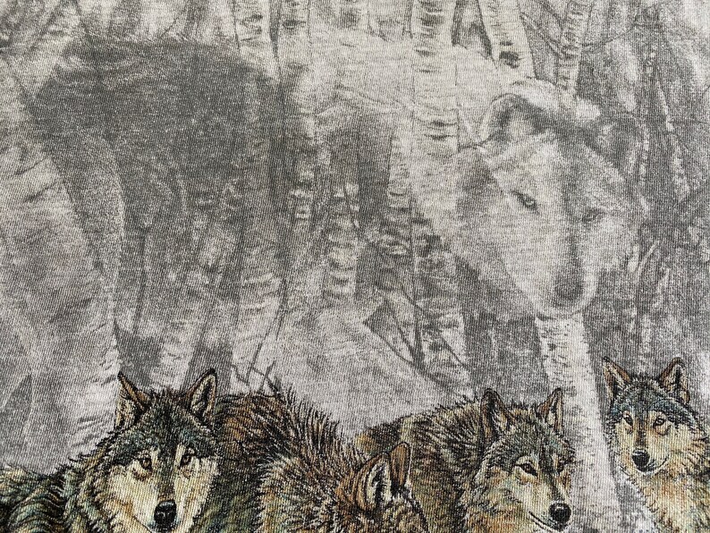 Vintage 80s 90s Wolf T-Shirt -Single Stitch - Paper Thin - Wolf Family - Wolf Pack - Gray Cotton - Adult T-Shirt L- bild 5