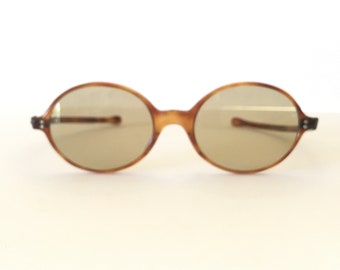 Vintage 1960s Mod Hippie Oval Tortoiseshell Wrap Around Sunglasses Made In France
