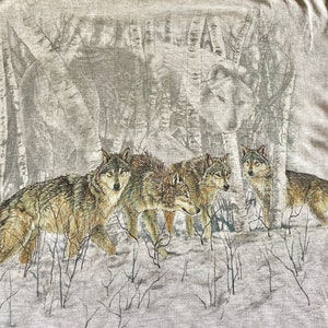 Vintage 80s 90s Wolf T-Shirt -Single Stitch - Paper Thin - Wolf Family - Wolf Pack - Gray Cotton - Adult T-Shirt L- bild 3