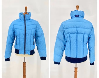 Vintage 1980's Ski Jacket Down Filled Sky Blue with Black Trim - CB Sports - Womens Jacket