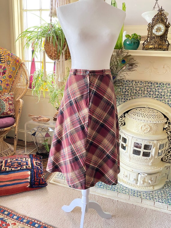 vintage 70s Blues /& Pinks Sweet Wool Skirt XS S