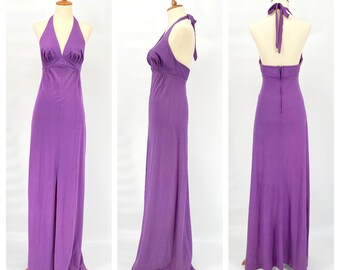 Vintage 1970s Orchid Purple Halter Maxi Dress