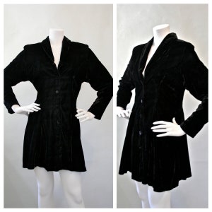 Vintage Bila Black Crushed Velvet 80s / 90s Boho Hippie Grunge Goth Punk Dress -