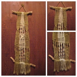 Vintage 60er / 70er JAHRE GROßE Makramee und Treibholz Wandbehang -