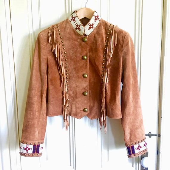 Vintage 90s Suede Fringe Studded and Beaded Jacket by Scully 