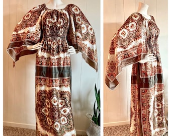 Vintage Angel Wing Paisley Scarf Maxi Dress -