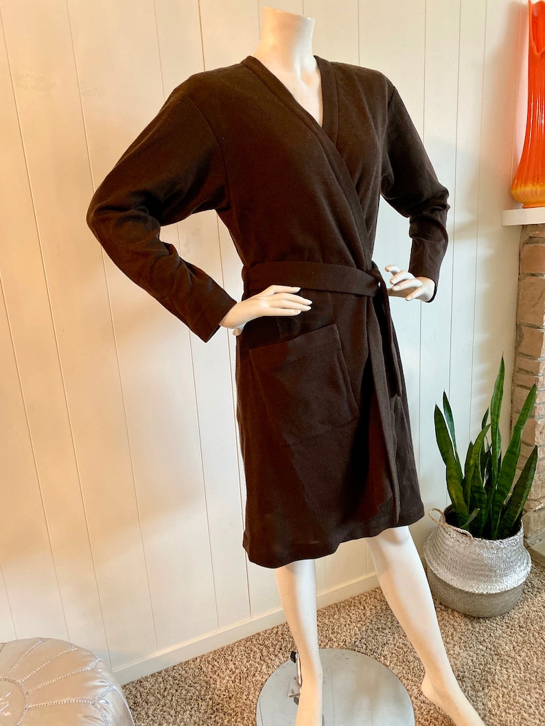 RARE Vintage Yves St Laurent Rive Gauche Chocolate Brown Wrap Dress image 4