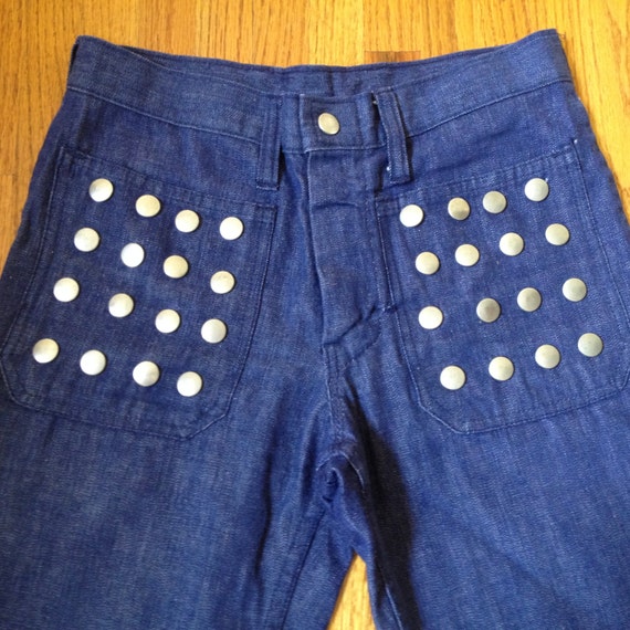 Vintage Studded 60s/ 70's Dark Denim Gunmetal Blu… - image 4