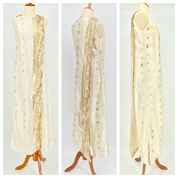 Vintage 60s / 70s Indian Metallic Gold and Ivory … - image 1