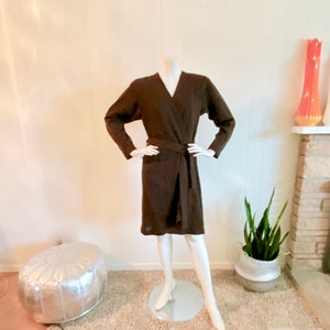 RARE Vintage Yves St Laurent Rive Gauche Chocolate Brown Wrap Dress image 3