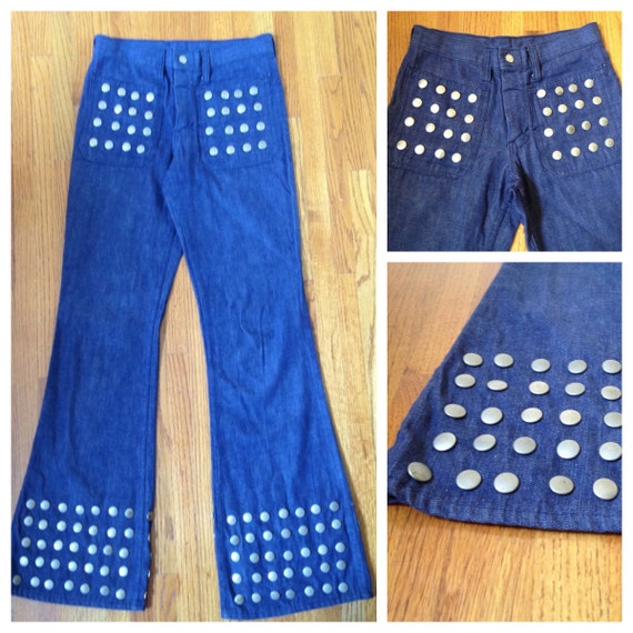 Vintage Studded 60s/ 70's Dark Denim Gunmetal Blu… - image 1