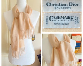 Vintage 80s Christian Dior Echarpes Scarf - Muted Pastel Blush Pink -Made in Japan Scarf 100% Acrylic Cashmere Scarf 54" X 11" -