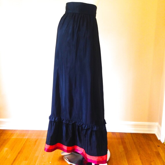 Vintage 1970's Black Maxi Skirt with Pink & Magen… - image 3