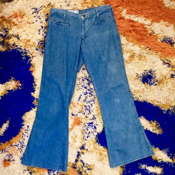 Vintage 70s Landlubber Hip Hugger Bellbottom Blue