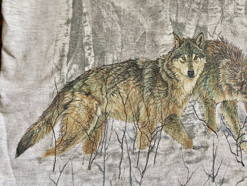 Vintage 80s 90s Wolf T-Shirt -Single Stitch - Paper Thin - Wolf Family - Wolf Pack - Gray Cotton - Adult T-Shirt L- bild 4