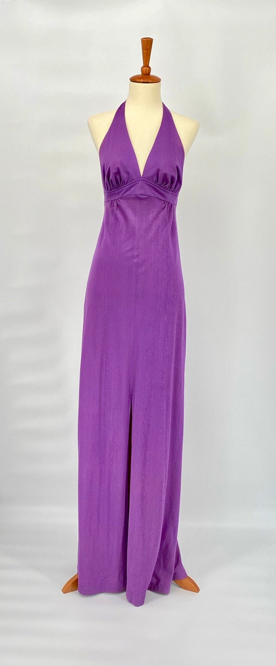 Vintage 1970s Orchid Purple Halter Maxi Dress - image 2