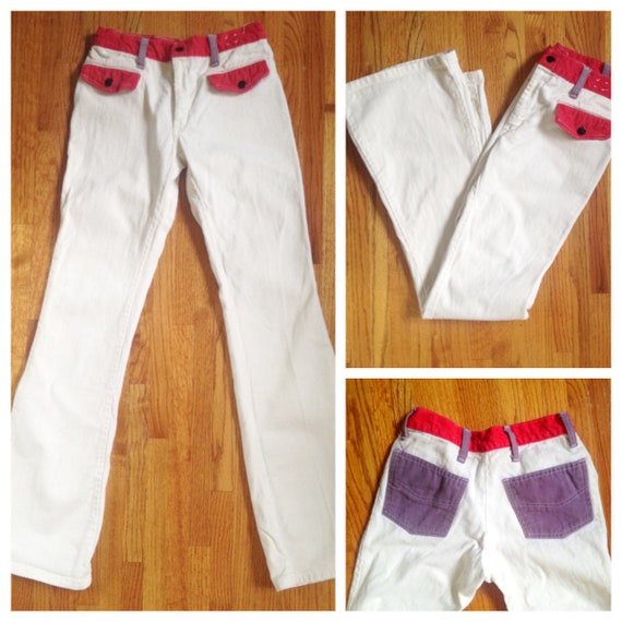 Vintage Hip-Hugger Flares Early 70s White, Red and