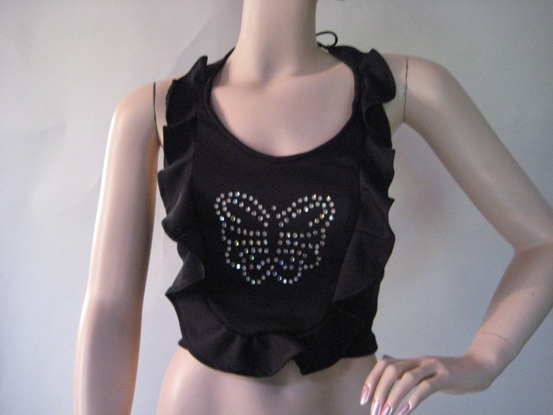 Vintage 1970's Black Rhinestone Butterfly Halter Top Etsy