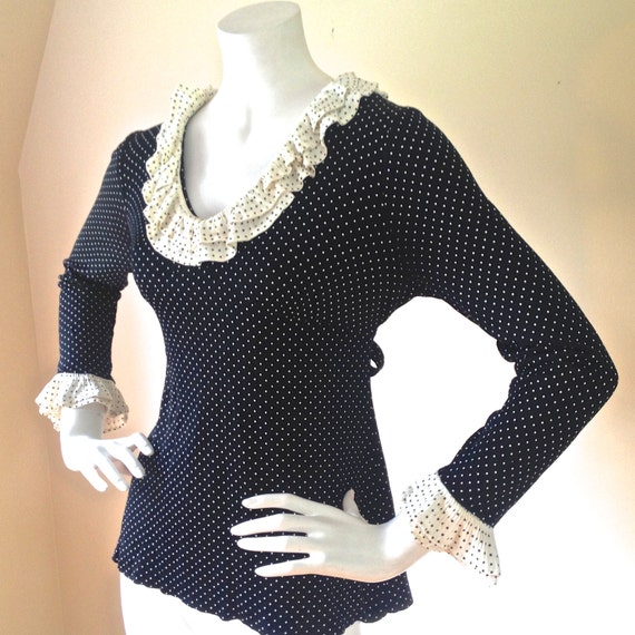 Vintage 1970's Black and White Polka Dot Tunic To… - image 2