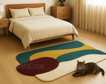 Hand Tufted Wool Abstract Rug – Modern Organic Shape Area Rug for Bedroom Decor