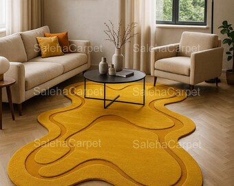 Hand Tufted Wool Organic Shape Rug, Mustard Yellow Abstract Loop Cut Area Rug