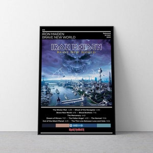 Póster de Iron Maiden / Póster de Un Mundo Feliz / Póster de música metal / Póster de portada de álbum / Póster musical de regalo / Decoración de pared / 4 colores / Decoración de habitaciones