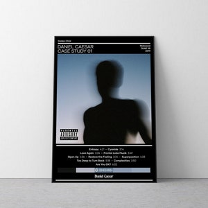 May include: A black and white album cover with a blurred image of a person's face. The album title is "Daniel Caesar Case Study 01" and the release date is June 28, 2019. The album cover also includes a parental advisory label.