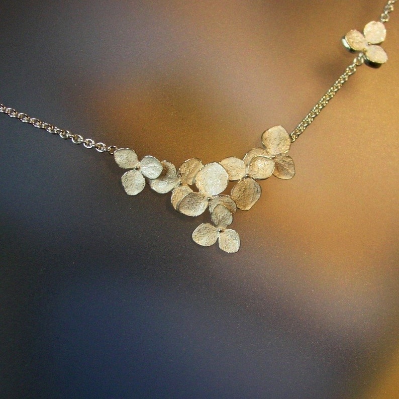 Floral Necklace, Hydrangea Flower Cluster Necklace, Sterling Flower Wedding Necklace, Delicate Necklace, Made to order image 3