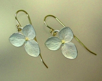 Drop Earrings, Hydrangea Earrings, Flower Earrings, Sterling Silver Flowers, Botanical Jewelry, 18k Gold Earwires, Made to order