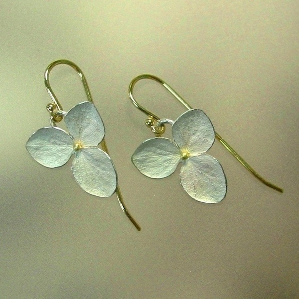 Drop Earrings, Hydrangea Earrings, Flower Earrings, Sterling Silver Flowers, Botanical Jewelry, 18k Gold Earwires, Made to order