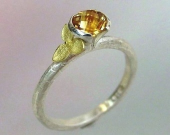 Rosecut Citrine Ring, Gemstone Ring, Stacking Ring, 18k Gold Hydrangea, Sterling Ring, Flower Ring, November Birthstone, Made to Order