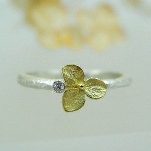 Hydrangea Blossom Diamond Engagement Ring, Floral Stacking Ring, Sterling Silver, Hydrangea Ring, 18k Gold Flower, Made to order image 5