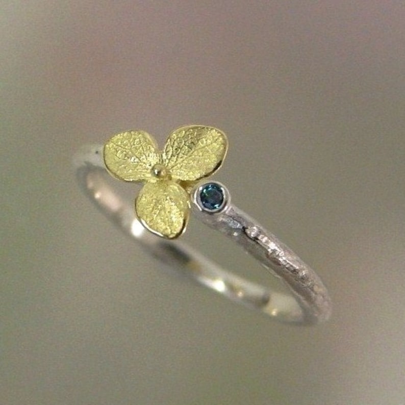 Blue Diamond Engagement Ring Botanical Gemstone Stacking Etsy