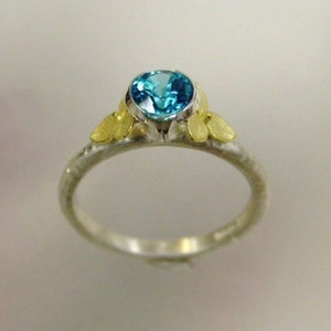 Blue Topaz Ring, December Birthstone Stacking Ring, Gemstone Ring, Botanical Flower Ring, 18k gold Hydrangea Flowers, Made to order image 5