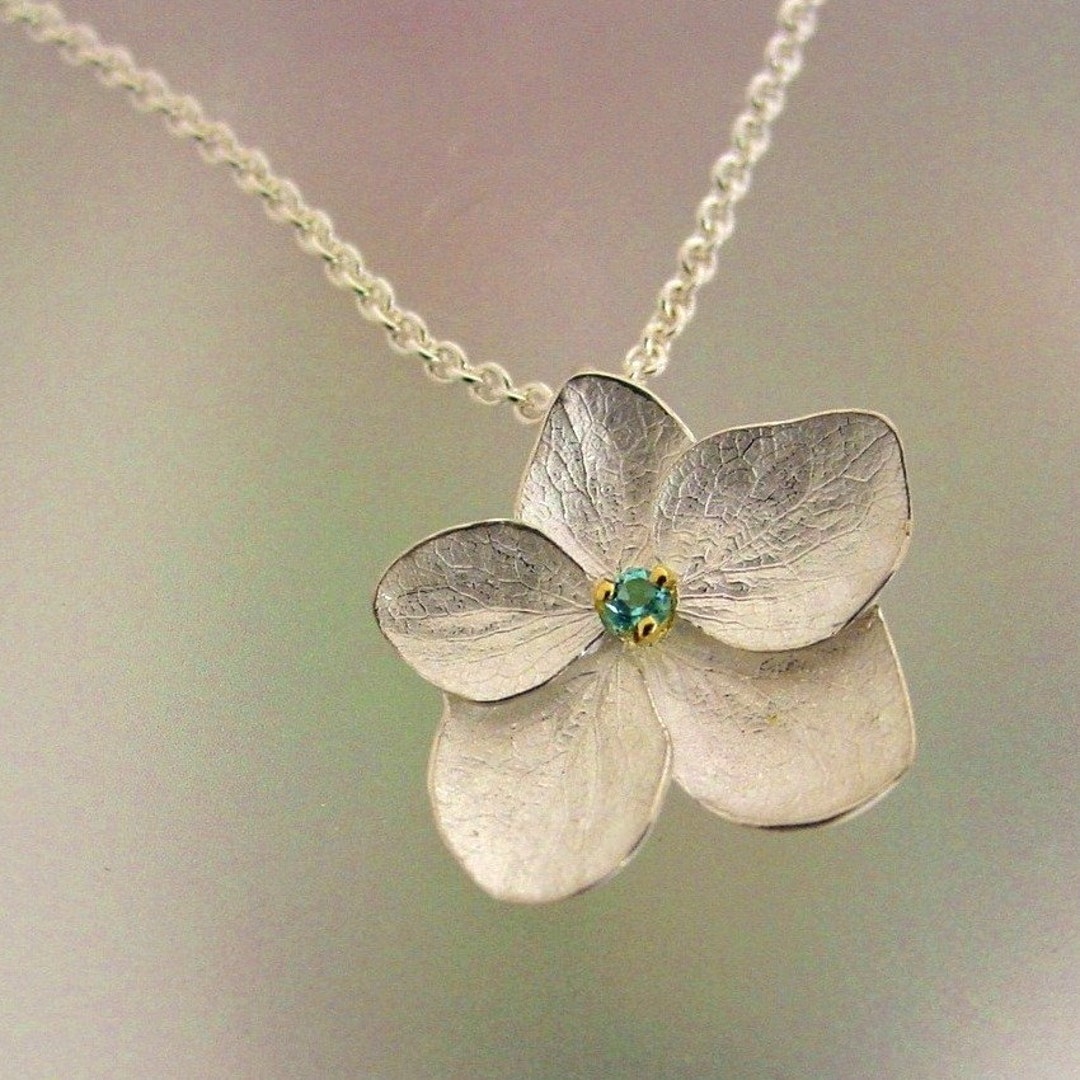 Custom Name Birth Flower Necklace, Silver/With Name / 2.Hydrangea