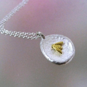 Bee Necklace, Tiny Bumble Bee Necklace, Bee Pendant, Bee Jewelry, Sterling Silver, 18k Gold Bee, Bee Charm, Made to Order